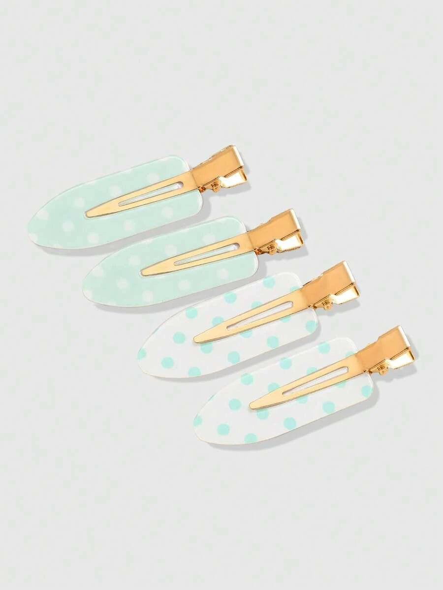 Retro Polka Dot Bangs Hairpin Clips for Women – 4-Piece Set, Cute Kawaii Style – Perfect for Daily Wear & Going Out – Metal, One Size