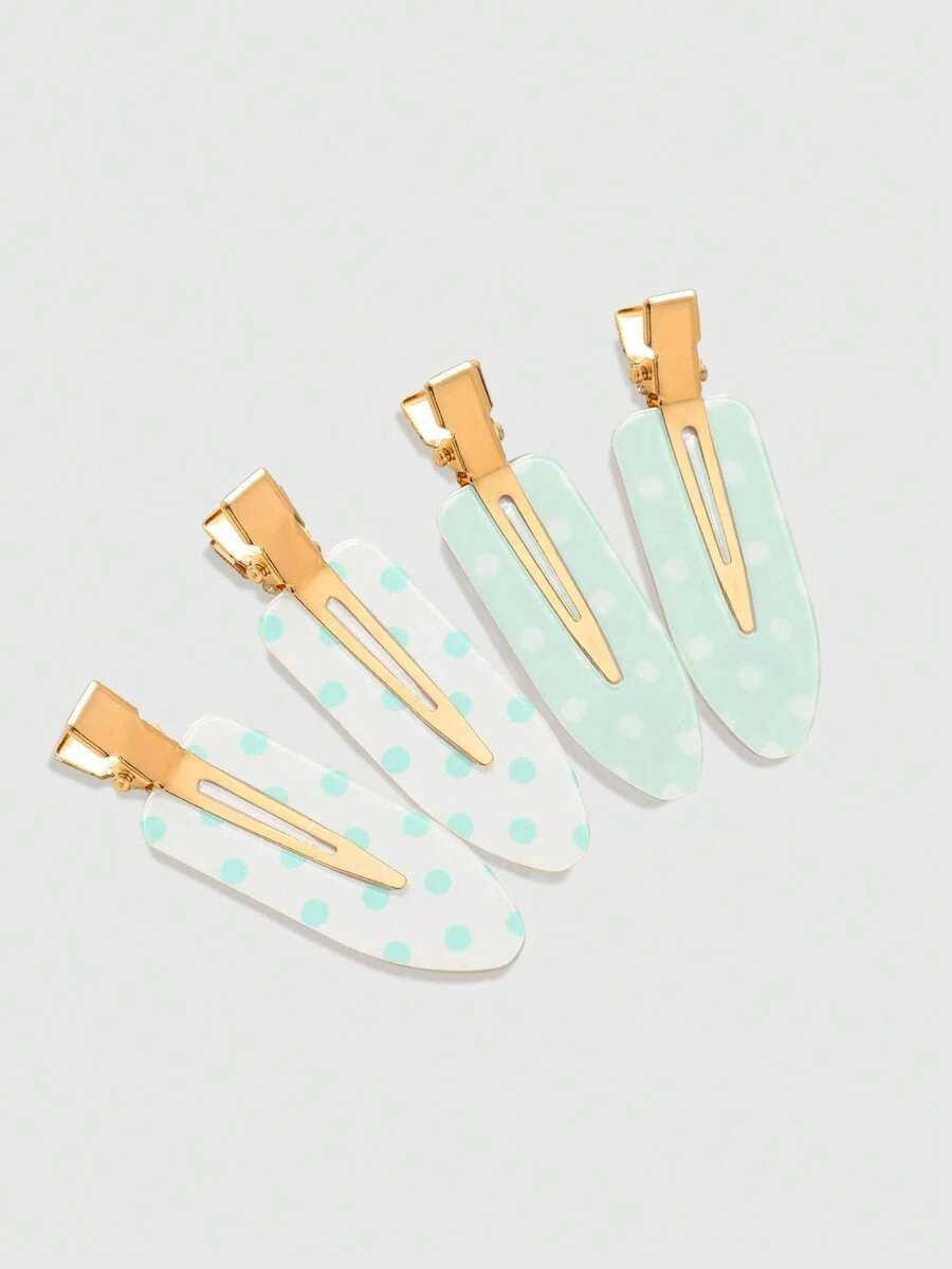 Retro Polka Dot Bangs Hairpin Clips for Women – 4-Piece Set, Cute Kawaii Style – Perfect for Daily Wear & Going Out – Metal, One Size