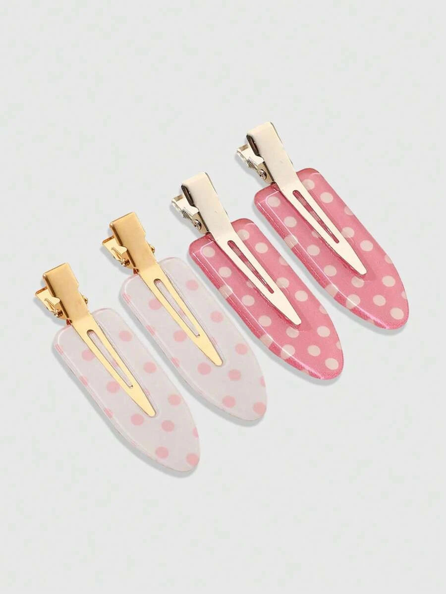 Retro Polka Dot Bangs Hairpin Clips for Women – 4-Piece Set, Cute Kawaii Style – Perfect for Daily Wear & Going Out – Metal, One Size