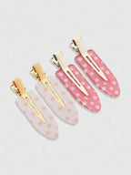 Retro Polka Dot Bangs Hairpin Clips for Women – 4-Piece Set, Cute Kawaii Style – Perfect for Daily Wear & Going Out – Metal, One Size