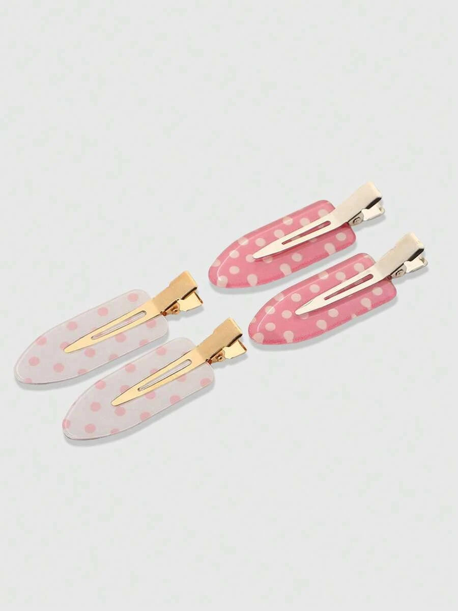 Retro Polka Dot Bangs Hairpin Clips for Women – 4-Piece Set, Cute Kawaii Style – Perfect for Daily Wear & Going Out – Metal, One Size