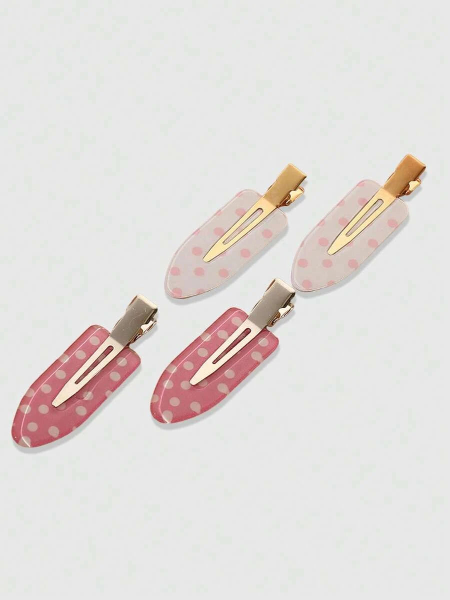 Retro Polka Dot Bangs Hairpin Clips for Women – 4-Piece Set, Cute Kawaii Style – Perfect for Daily Wear & Going Out – Metal, One Size