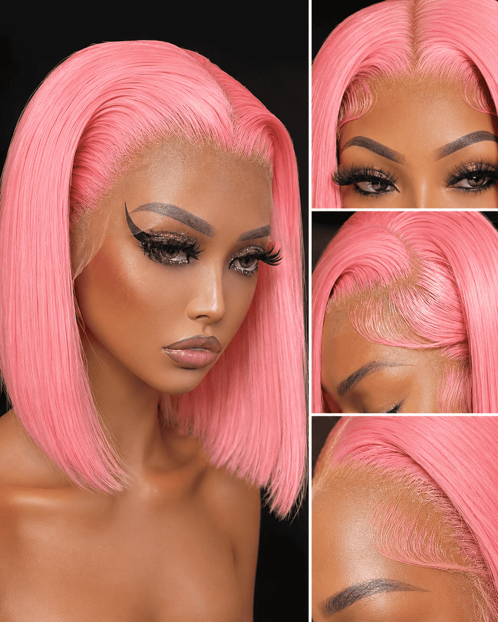 Glueless Pink Straight Bob Lace Frontal Wig for Women – 13x4 Transparent Ear-to-Ear Lace, Short Bob Style – Perfect for Halloween & Costume Looks – Brazilian Human Hair Blend, 10–12 Inch, Pink