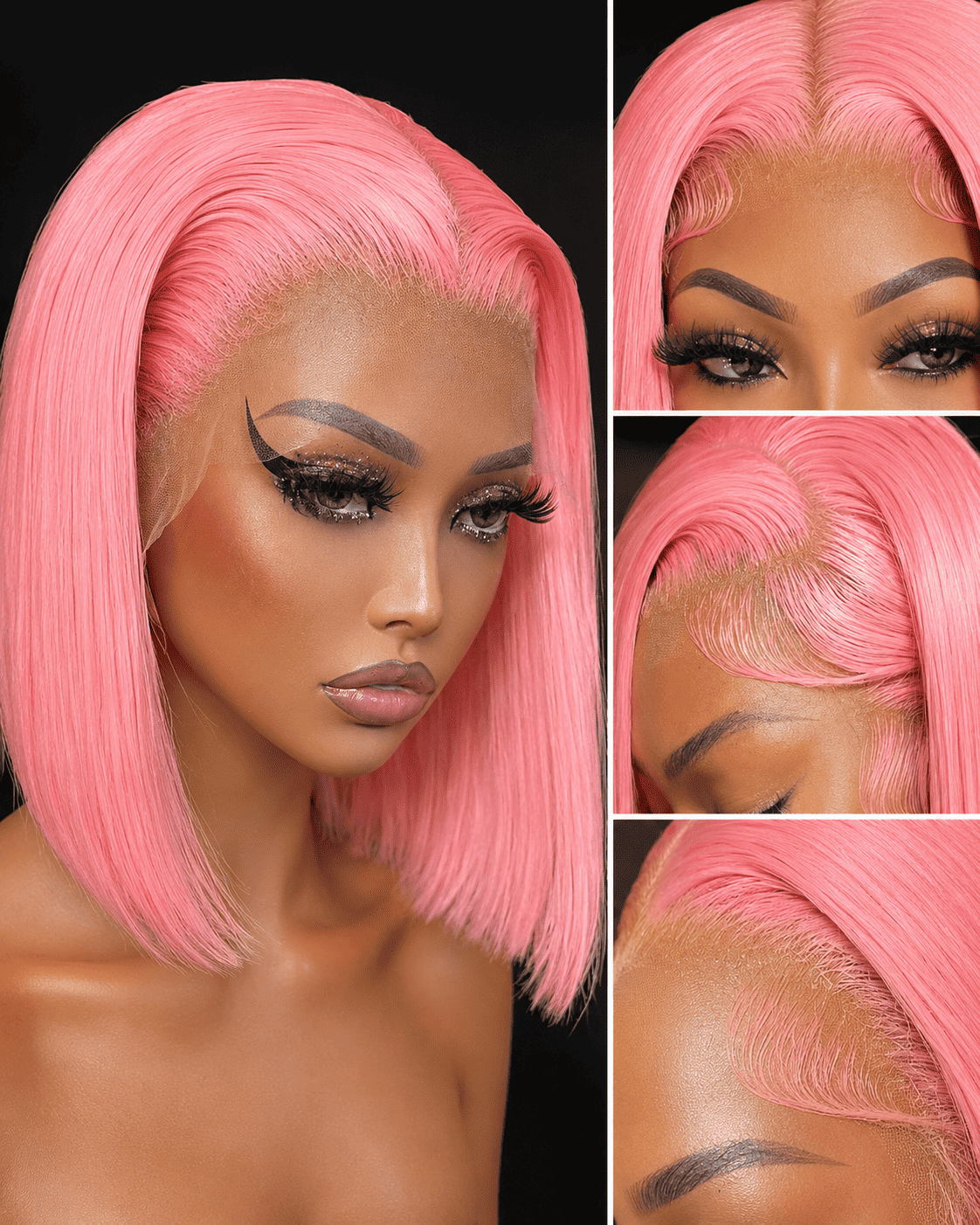Glueless Pink Straight Bob Lace Frontal Wig for Women – 13x4 Transparent Ear-to-Ear Lace, Short Bob Style – Perfect for Halloween & Costume Looks – Brazilian Human Hair Blend, 10–12 Inch, Pink