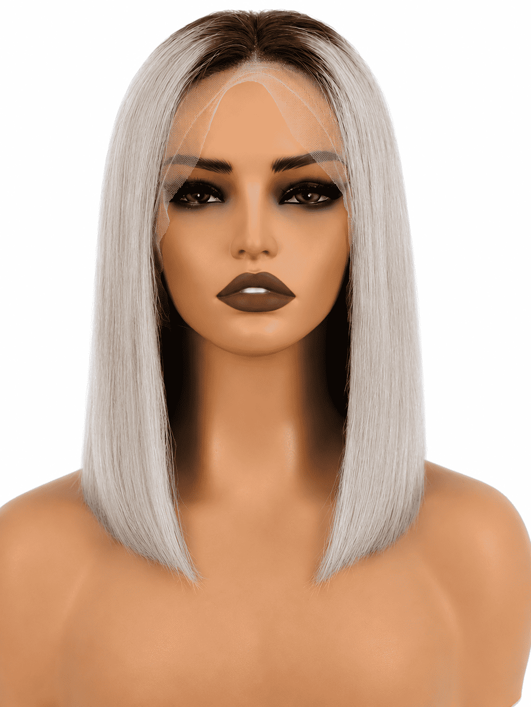 Glueless Straight Bob Lace Frontal Wig for Women – 13x4 Transparent Ear-to-Ear Lace, Short Bob Style – Perfect for Halloween & Costume Looks – Brazilian Human Hair Blend, 10–12 Inch, Silver