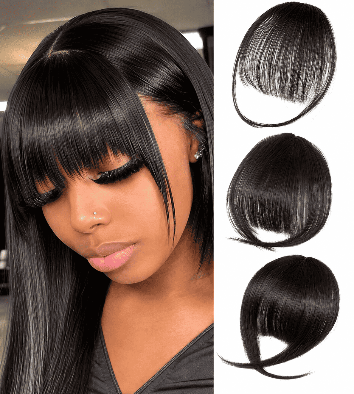 Beginner-Friendly Air Bangs with Sideburns Clip-In Hair Extension for Women – SNatural, Easy Wear Real-Hair Look – Perfect for Quick Styling & Everyday Wear – Brazilian Human Hair Blend, 6 Inch