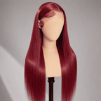 Glueless Straight Lace Front Human Hair Wig for Women – 13x4/13x6 Transparent Lace, Pre-Plucked with Baby Hair, 200% Density – Perfect for Everyday Wear & Special Occasions – Brazilian Human Hair Blend, 40 Inch, Burgundy