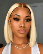Glueless Straight Bob Lace Frontal Wig for Women – 13x4 Transparent Ear-to-Ear Lace, Short Bob Style – Perfect for Halloween & Costume Looks – Brazilian Human Hair Blend, 10–12 Inch, Brown & Blonde Ombre