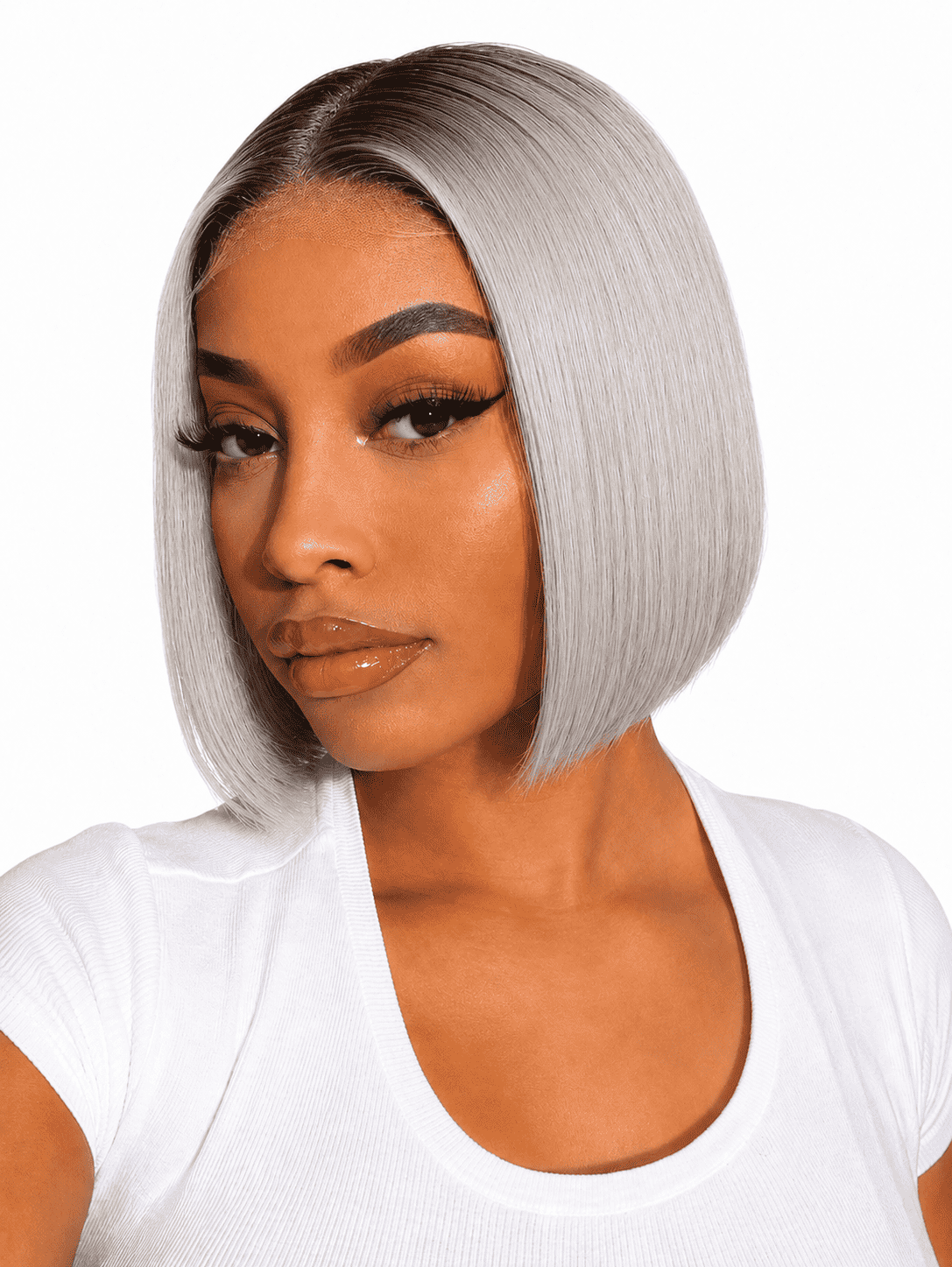 Glueless Straight Bob Lace Frontal Wig for Women – 13x4 Transparent Ear-to-Ear Lace, Short Bob Style – Perfect for Halloween & Costume Looks – Brazilian Human Hair Blend, 10–12 Inch, Silver