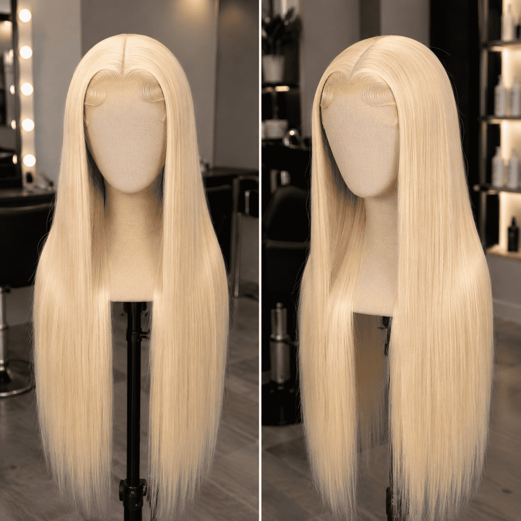 Glueless Straight Lace Front Human Hair Wig for Women – 13x4/13x6 Transparent Lace, Pre-Plucked with Baby Hair, 200% Density – Perfect for Everyday Wear & Special Occasions – Brazilian Human Hair Blend, 40 Inch, Blonde (S613)