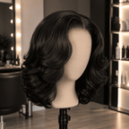 Glueless 90's Layer Cut Bob Wig for Women – 4x4 Pre-Cut Pre-Bleached Lace, Bouncy Wave Texture, Beginner-Friendly Wear & Go, 180% Density – Perfect for Daily Wear – 100% Human Hair, 8–10 Inch, Multiple Colors: Chocolate Brown & Natural