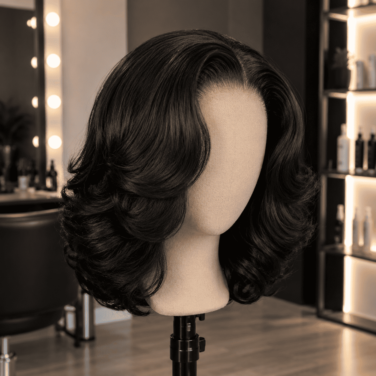 Glueless 90's Layer Cut Bob Wig for Women – 4x4 Pre-Cut Pre-Bleached Lace, Bouncy Wave Texture, Beginner-Friendly Wear & Go, 180% Density – Perfect for Daily Wear – 100% Human Hair, 8–10 Inch, Multiple Colors: Chocolate Brown & Natural