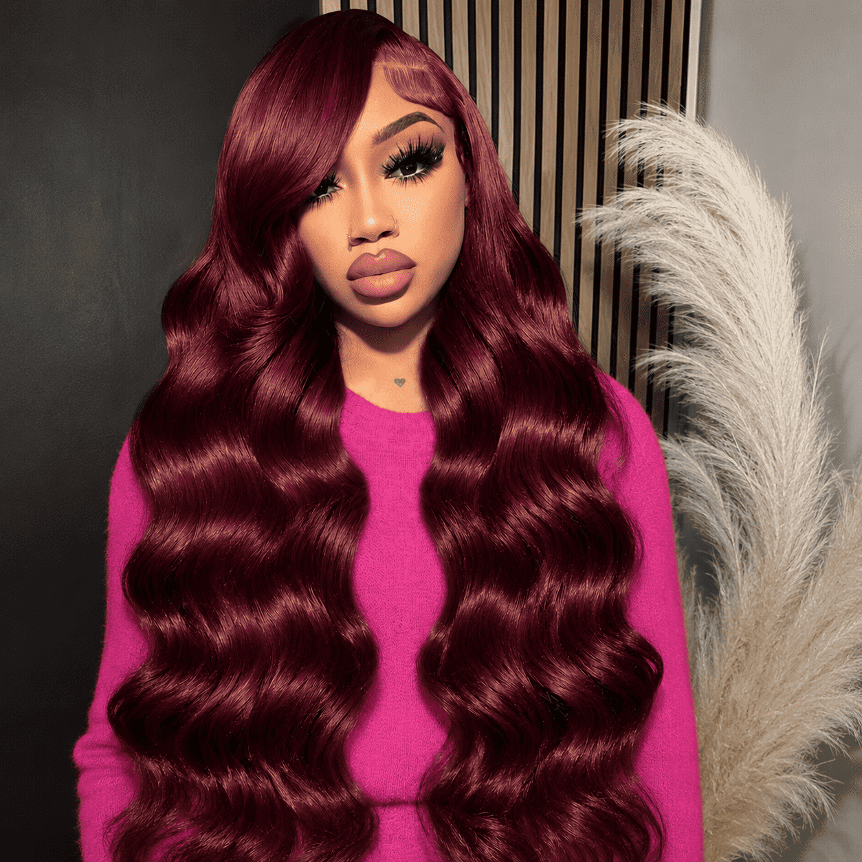 Glueless Body Wave Lace Front Human Hair Wig for Women – 13x4 HD Transparent Lace, Pre-Plucked Hairline – Perfect for Everyday Wear & Special Occasions – Brazilian Human Hair Blend, 8–34 Inch, Burgundy (S99J)