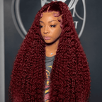 Glueless Deep Wave Lace Front Human Hair Wig for Women – 13x6 HD Lace Frontal, Pre-Plucked with Baby Hair, Wet & Wavy 250% Density – Perfect for Everyday Wear & Holiday Gifting – Brazilian Human Hair Blend, 40 Inch, Burgundy