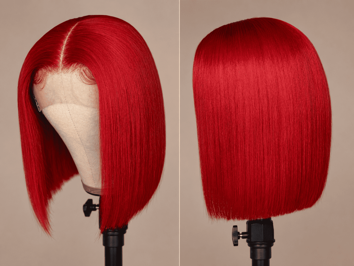 Red Bob Wig Glueless Lace Front for Women, Straight, Pre-Plucked Baby Hair, 4x4/13x4 HD Lace, 180% Density, Brazilian Human Hair Blend, 8-34 In