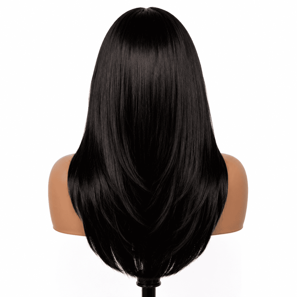 Silky Straight Wig with Wispy Bangs, Layered Cut French Fringe, 4x4 Pre-Cut Lace, Wear and Go, 180% Density, 100% Human Hair, 16-20 In