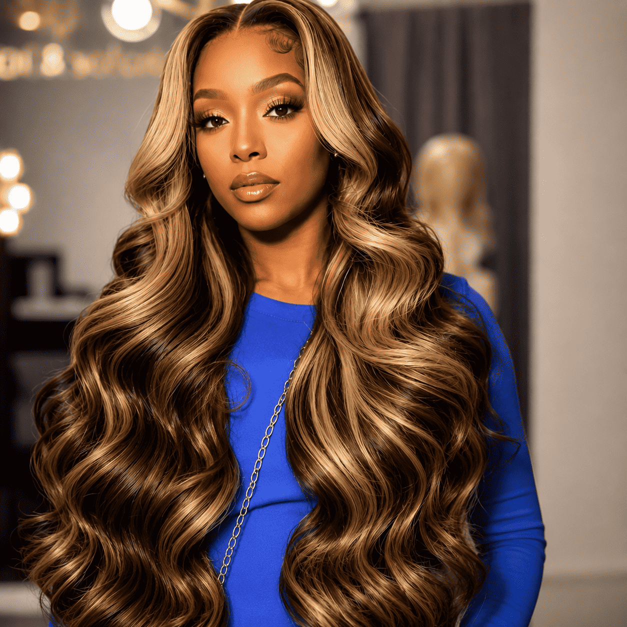 Glueless Highlight Brown Body Wave Lace Front Human Hair Wig for Women – 13x6/13x4 HD Lace, Honey Blonde Highlights, Pre-Plucked Remy Hair – Perfect for Everyday Wear & Special Occasions – Brazilian Human Hair Blend, 18–46 Inch