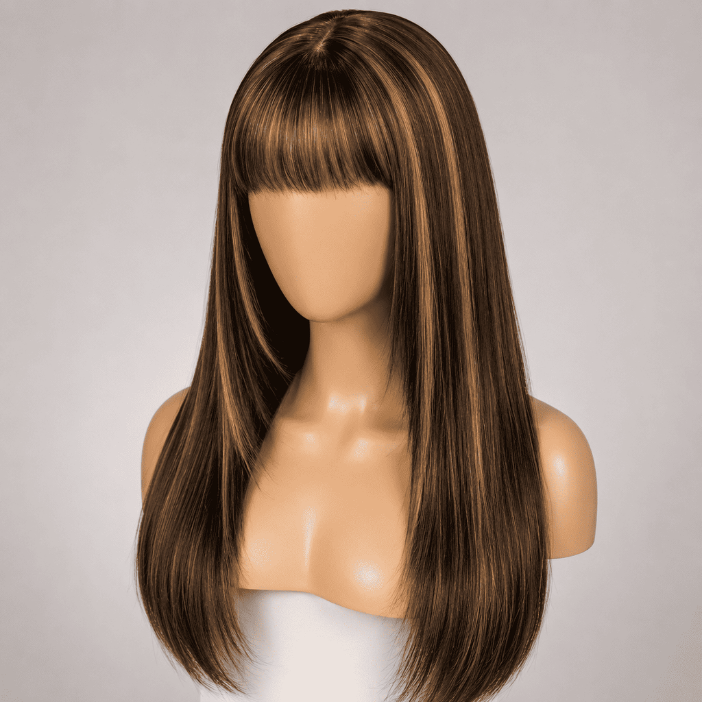 Silky Straight Wig with Wispy Bangs, Layered Cut French Fringe, 4x4 Pre-Cut Lace, Wear and Go, 180% Density, 100% Human Hair, 16-20 In