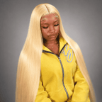 Glueless Straight Lace Front Human Hair Wig for Women – 13x4/13x6 Transparent Lace, Pre-Plucked with Baby Hair, 200% Density – Perfect for Everyday Wear & Special Occasions – Brazilian Human Hair Blend, 40 Inch, Blonde (S613)