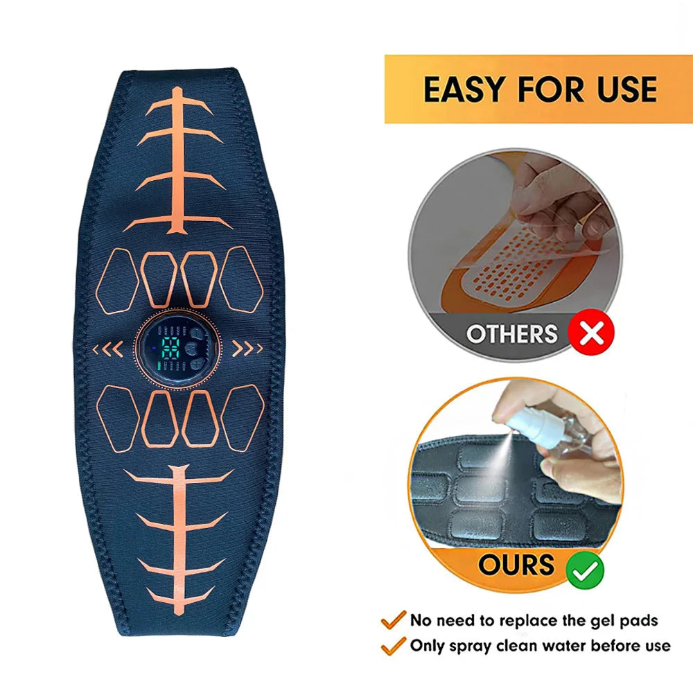 Smart Muscle Toner Abdominal Belt — EMS Abs Trainer USB Rechargeable for Men & Women