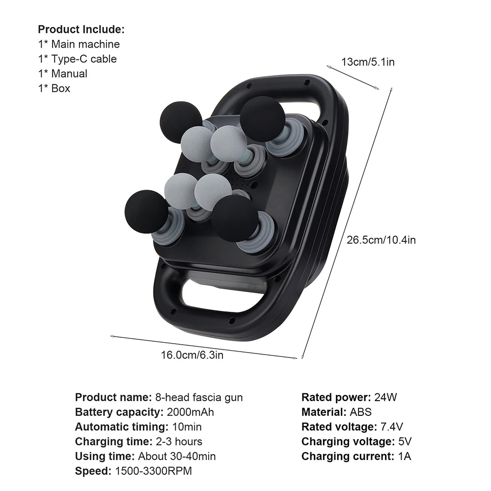 42-Head Fascia Gun — High-Frequency Vibration Massage Gun for Back, Waist, Neck & Shoulders