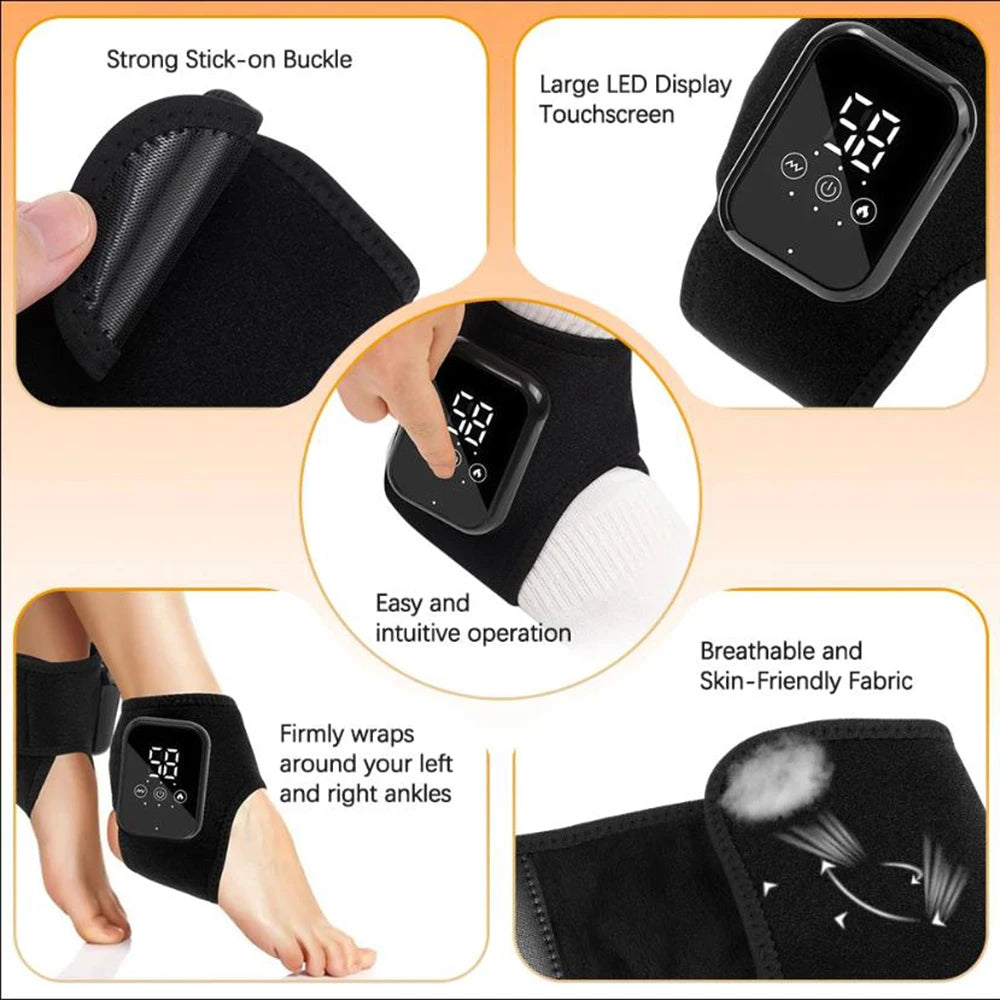 Electric Ankle Massager — Infrared Heat, Vibration Therapy & Heated Support Brace