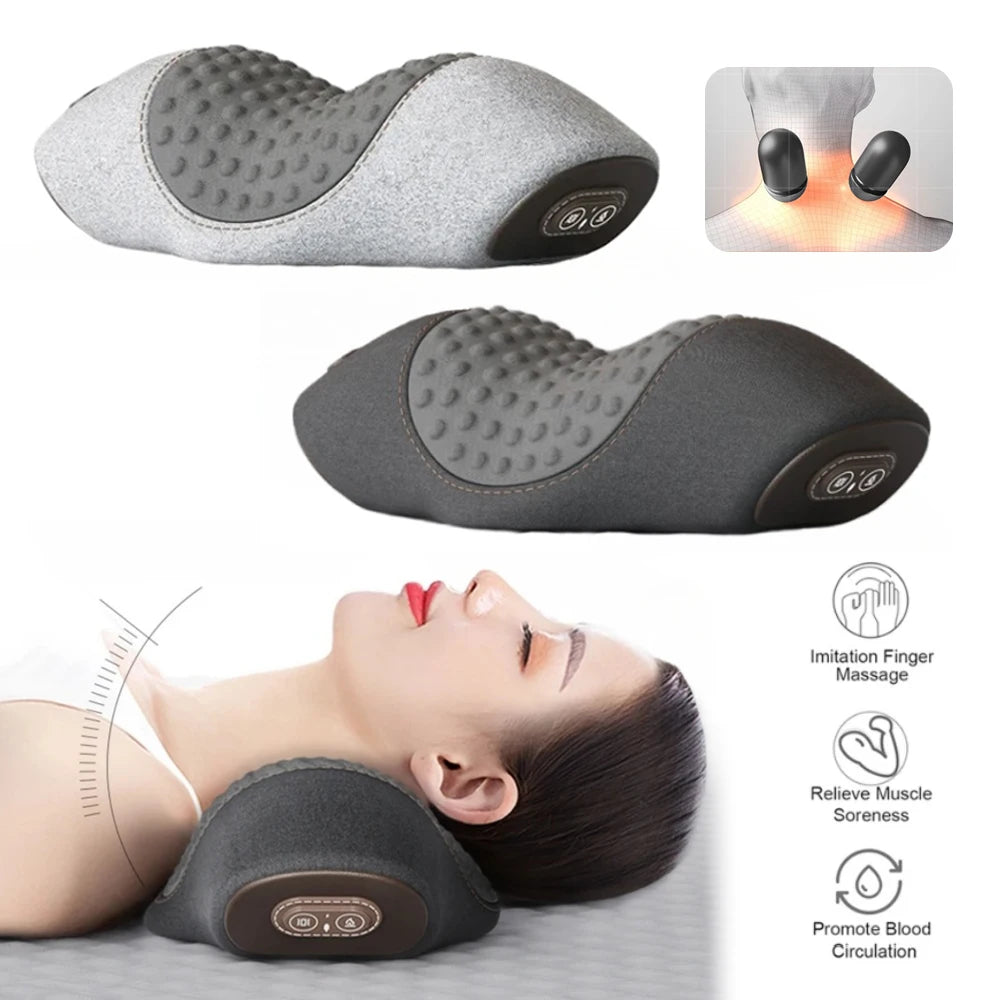 Electric Neck Massager Pillow — Cervical Heating Vibration Support for Pain Relief & Better Sleep