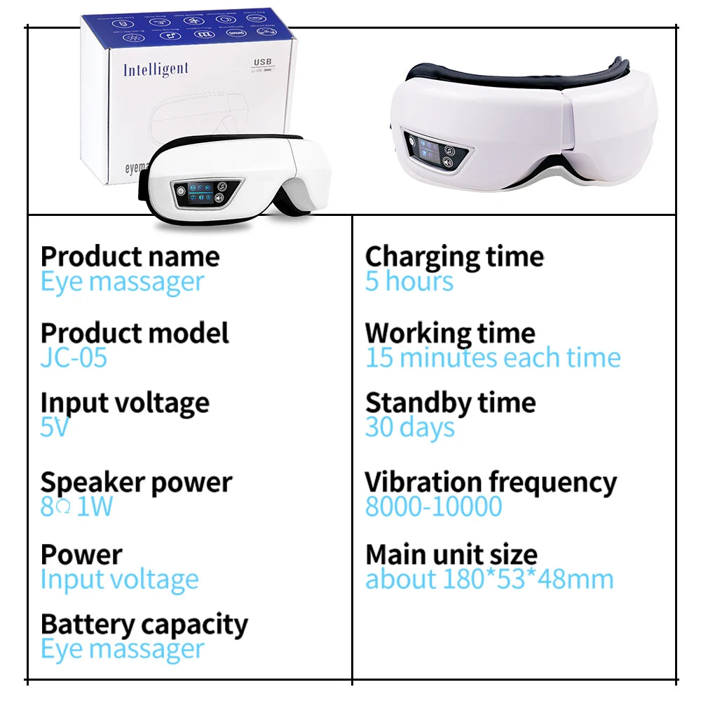 6D Smart Eye Massager Glasses with Vibration & Bluetooth