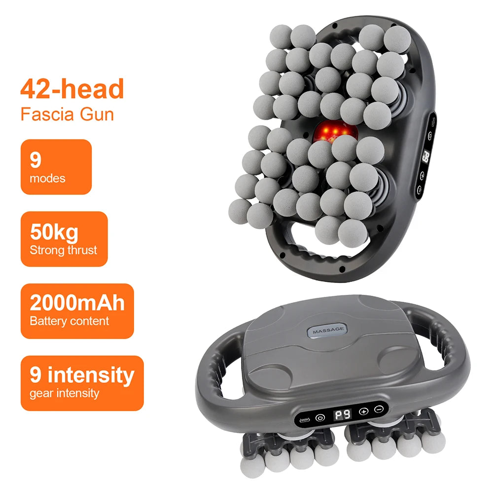 42-Head Fascia Gun — High-Frequency Vibration Massage Gun for Back, Waist, Neck & Shoulders