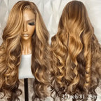 Glueless Highlight Brown Body Wave Lace Front Human Hair Wig for Women – 13x6/13x4 HD Lace, Honey Blonde Highlights, Pre-Plucked Remy Hair – Perfect for Everyday Wear & Special Occasions – Brazilian Human Hair Blend, 18–46 Inch
