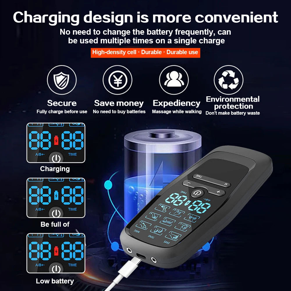 EMS Electric Muscle Stimulator — TENS Unit Physiotherapy Pulse Massager for Full Body Pain Relief