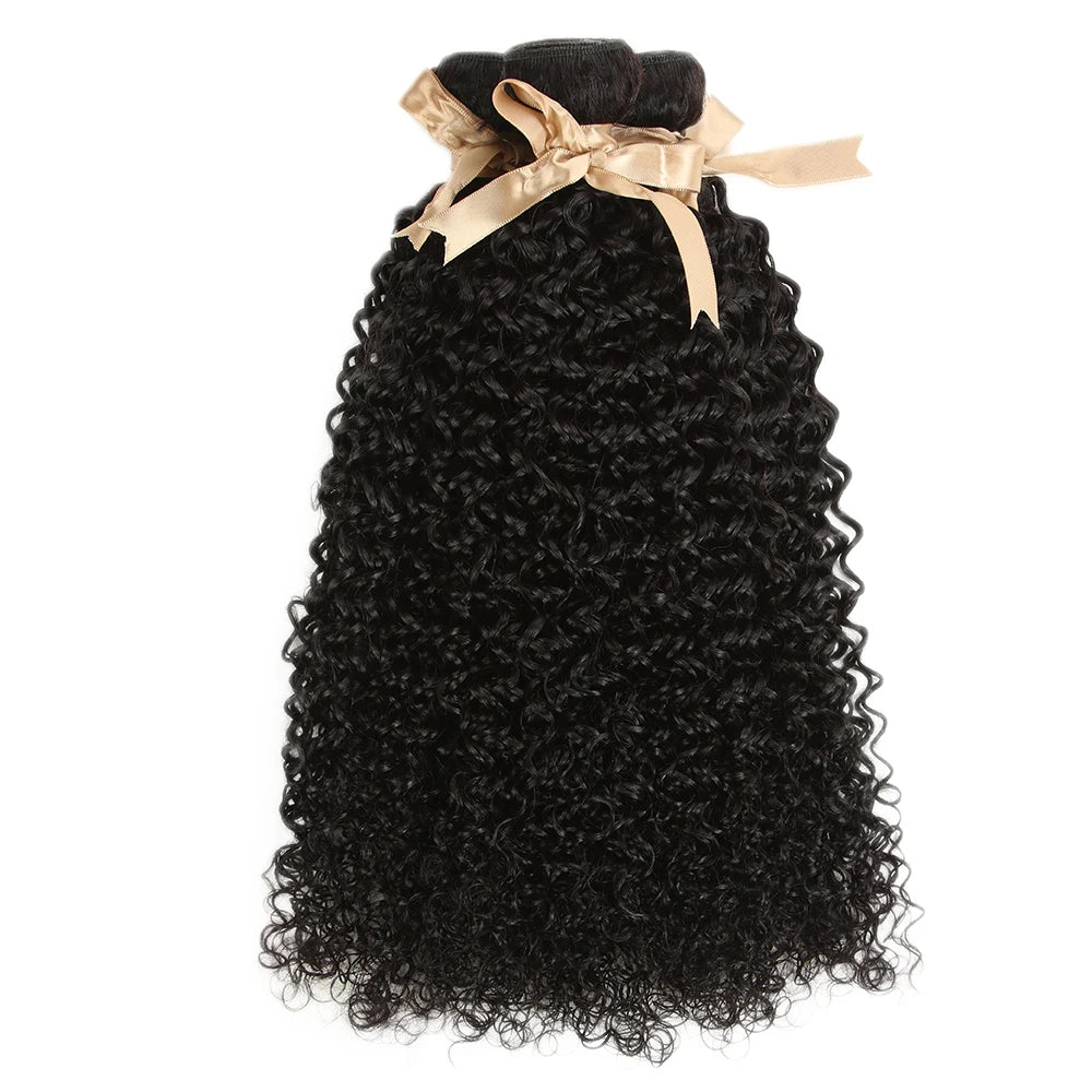 Kinky Curly Human Hair Bundles – 8A Remy Brazilian Weave in Natural Black (10–26 Inches)
