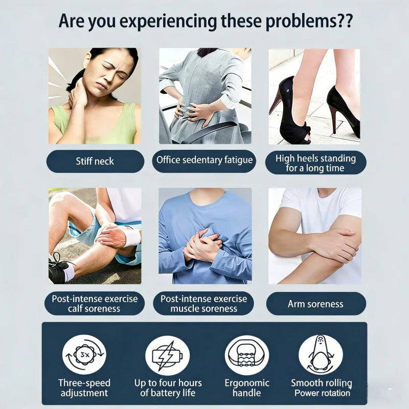 Electric Rolling Percussive Massager — Handheld Deep Tissue Roller for Muscle Recovery & Body Relief