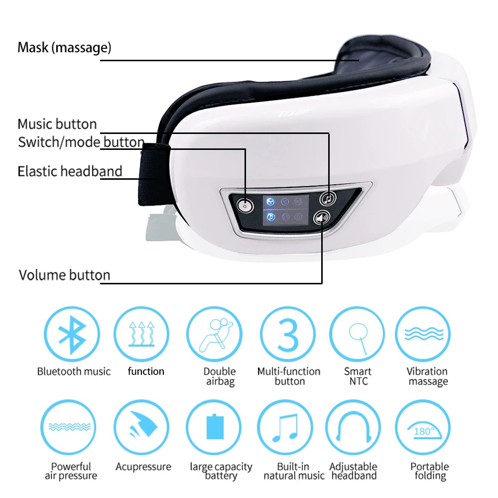 6D Smart Eye Massager Glasses with Vibration & Bluetooth