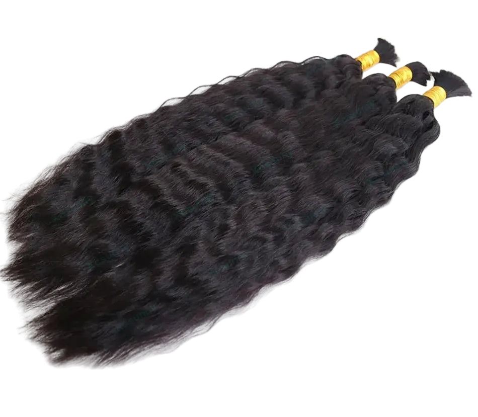 Wet & Wavy Bulk Human Hair for Braiding – Double Drawn Curly No-Weft Hair for Boho Braid