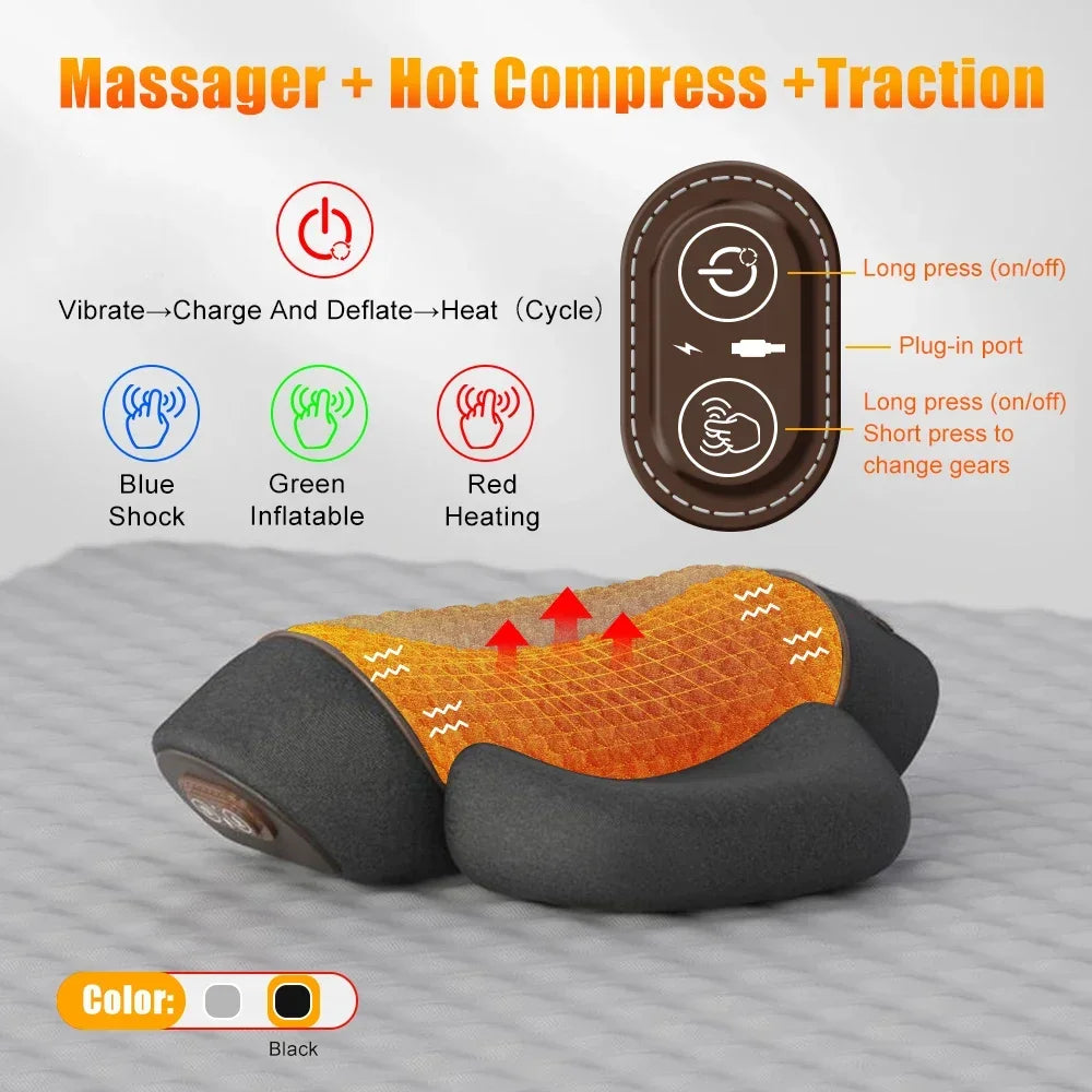 Electric Neck Massager Pillow — Cervical Heating Vibration Support for Pain Relief & Better Sleep