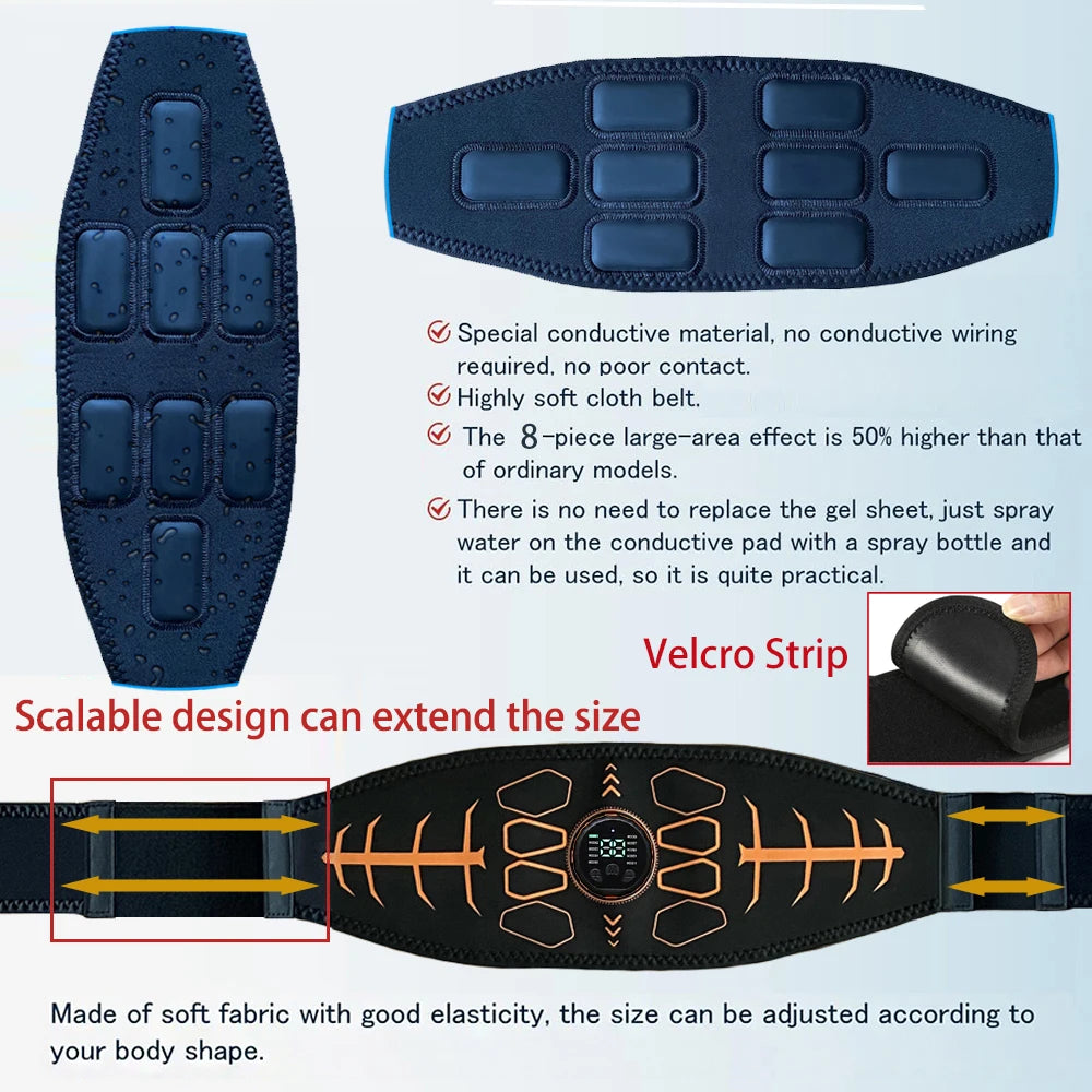 Smart Muscle Toner Abdominal Belt — EMS Abs Trainer USB Rechargeable for Men & Women