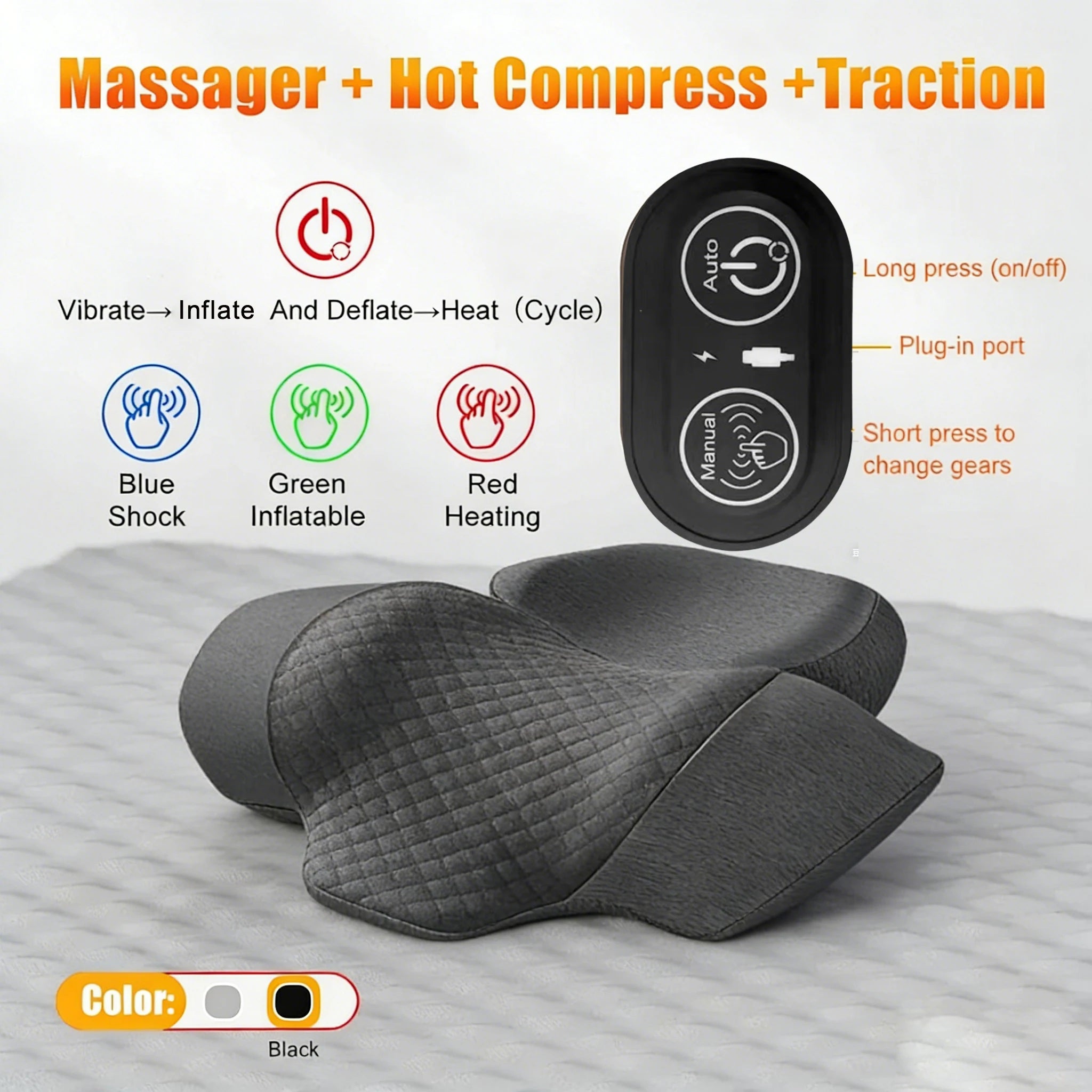 Electric Neck Massager Pillow — Cervical Heating Vibration Support for Pain Relief & Better Sleep