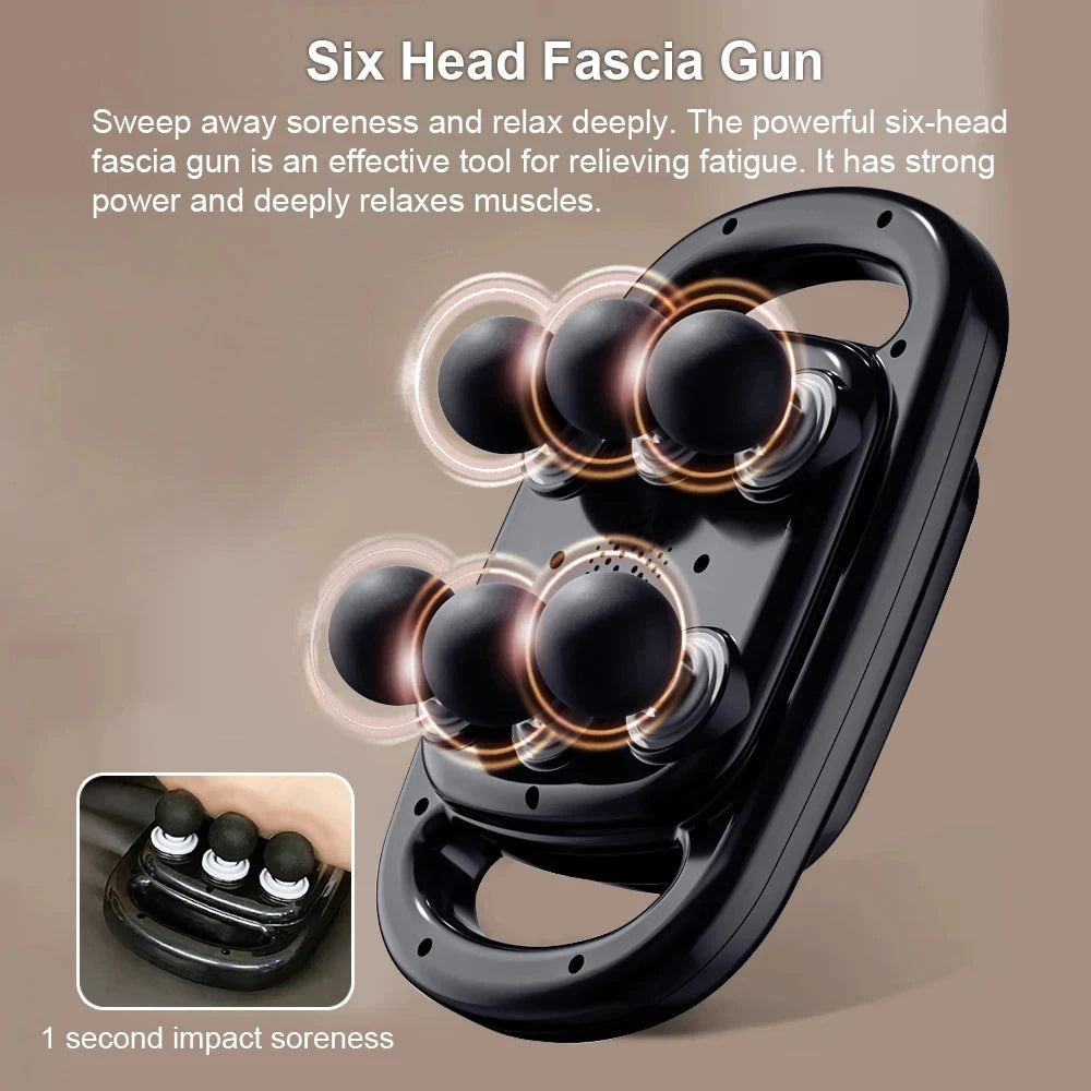 6-Head Percussion Massage Gun — Deep Tissue Relief for Neck, Cervical Spine & Full Body
