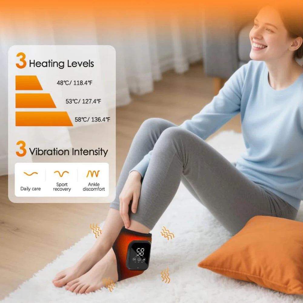 Electric Ankle Massager — Infrared Heat, Vibration Therapy & Heated Support Brace