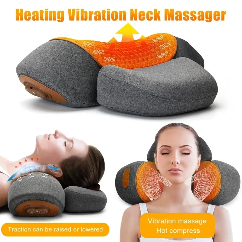 Electric Neck Massager Pillow — Cervical Heating Vibration Support for Pain Relief & Better Sleep