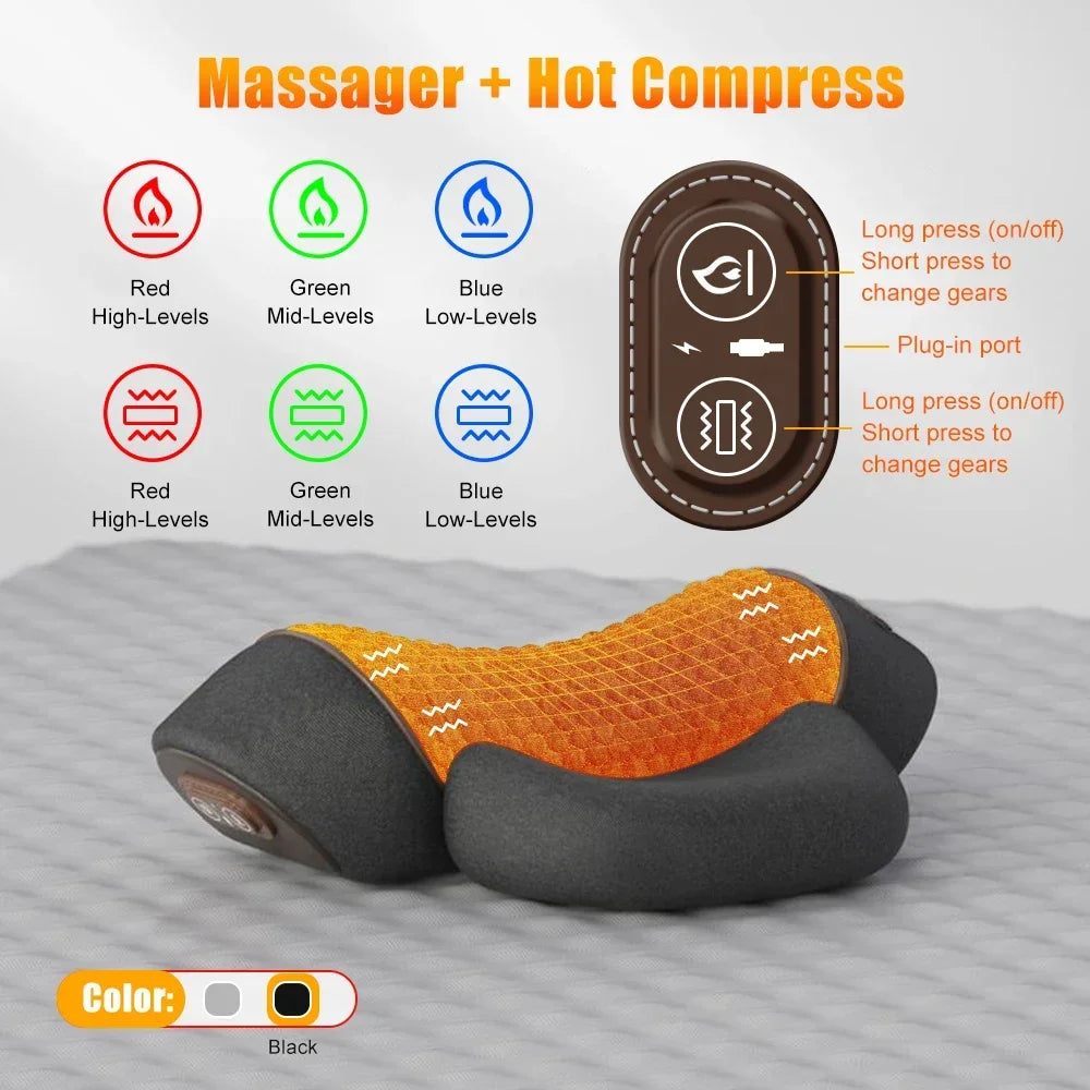 Electric Neck Massager Pillow — Cervical Heating Vibration Support for Pain Relief & Better Sleep