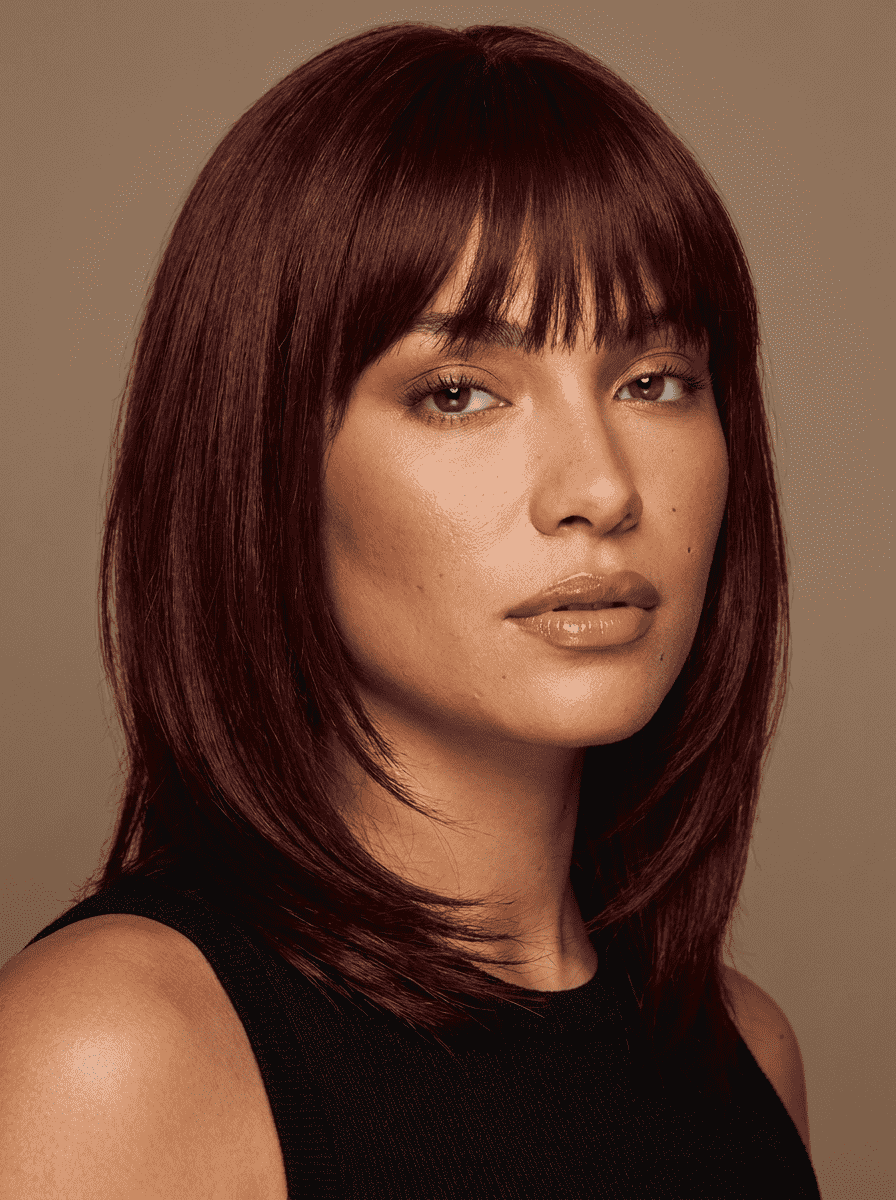 Burgundy Layered Bob Wig - Orevio premium editorial photo