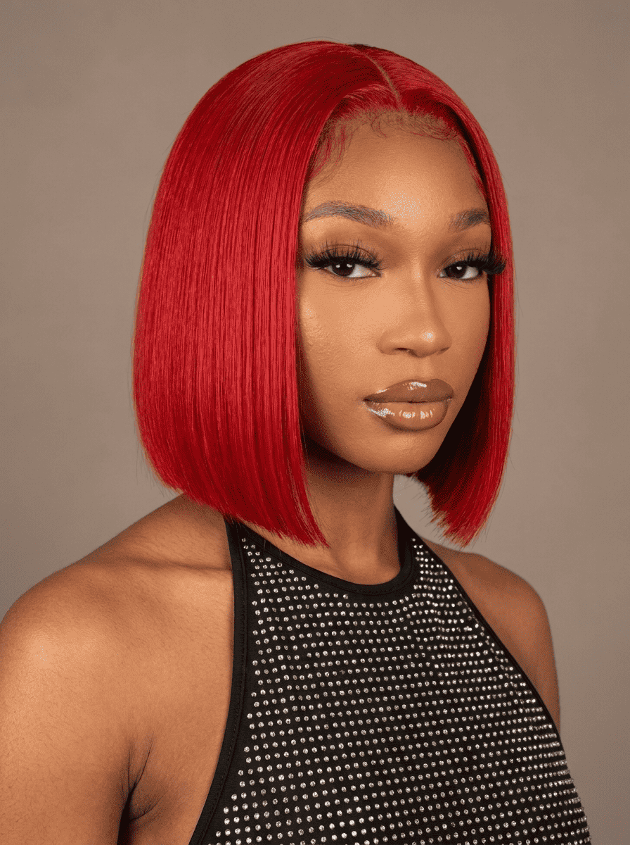 Red Bob Wig - Orevio premium editorial photo